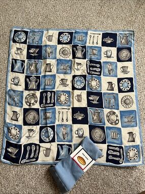 Talbots Blue & Cream Kitchenware Scarf with New Pair of Blue Knee Talbots Socks